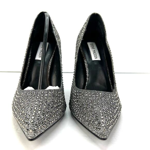 EUC Steve Madden Poet Pewter RHINESTONE Studded Heels Size 6.5 w Box - Picture 3 of 11